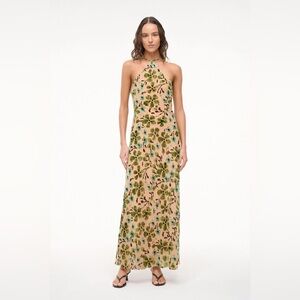 Staud NWT 16 Cubism Halter Maxi Dress in Moss Floral Tapestry